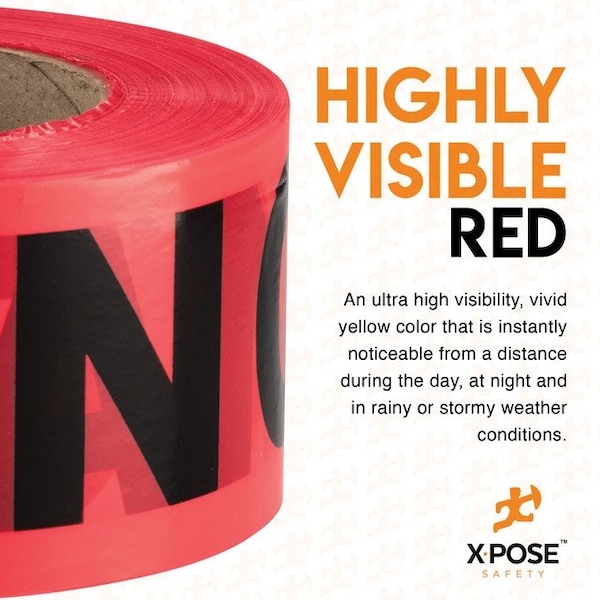Xpose Safety 12pk Danger Do Not Enter Tape Roll, 12 Rolls, 1000 Ft x 3 In Wide Each, Red Safety Tape, 12PK - PDDNT-12-X-S
