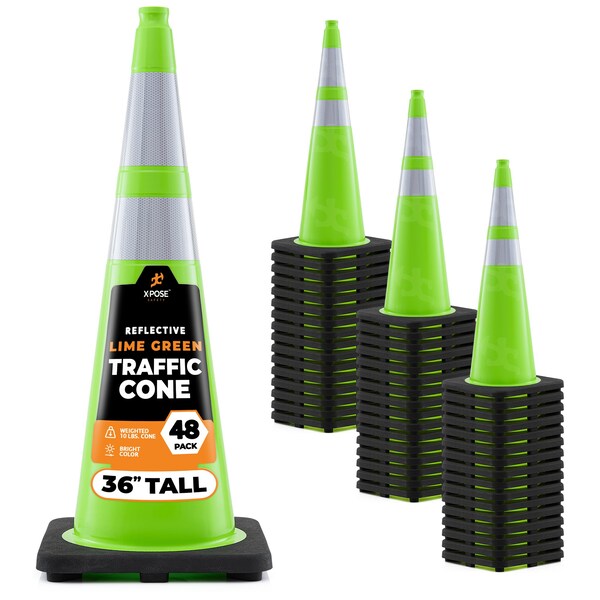 Xpose Safety Traffic Safety Cone, PVC, 36 in Height, 15 in Length, Lime Green - LTC36-64-48-X