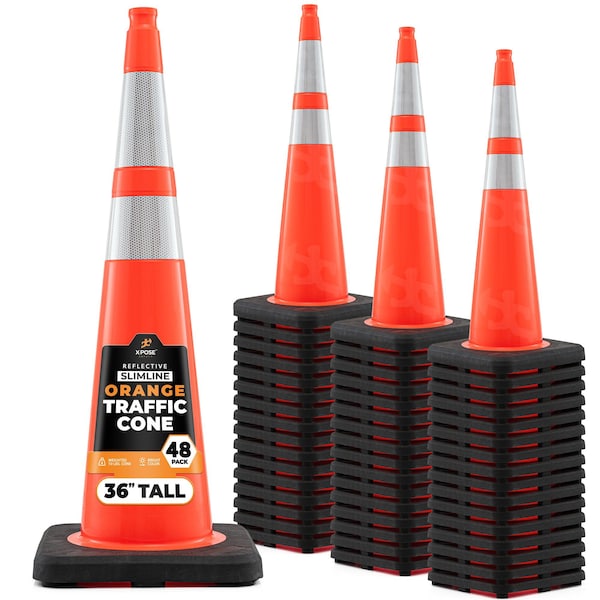 Xpose Safety Traffic Safety Cone, PVC, 36 in Height, 15 in Length, Orange - OTC36SL-64-48-X