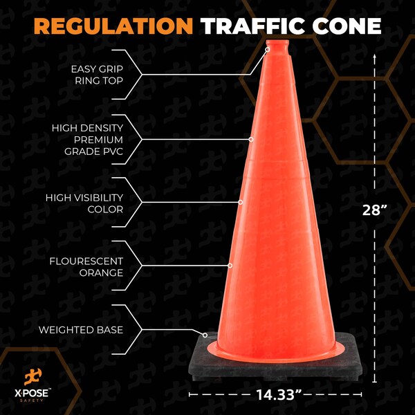 Xpose Safety Traffic Safety Cone, PVC, 28 in Height, 14 in Length, Orange - OTC28-12-X