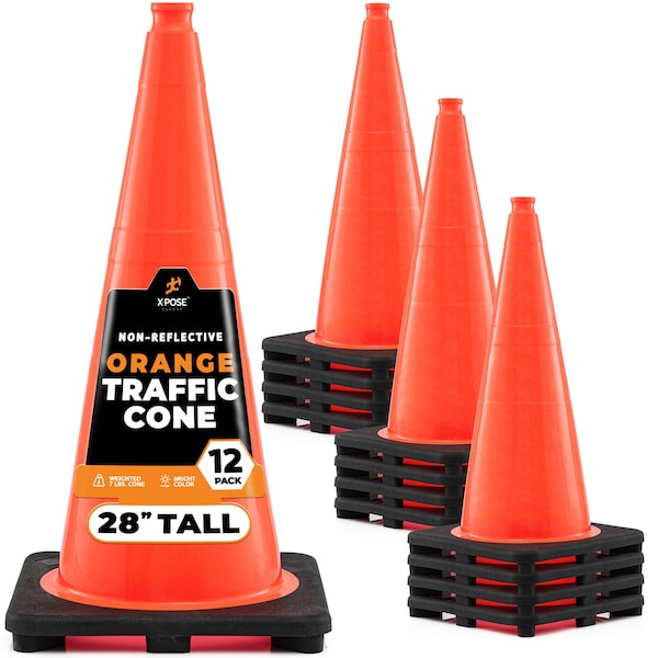 Xpose Safety Traffic Safety Cone, PVC, 28 in Height, 14 in Length, Orange - OTC28-12-X