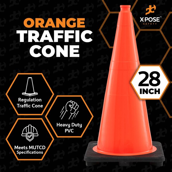Xpose Safety Traffic Safety Cone, PVC, 28 in Height, 14 in Length, Orange - OTC28-12-X