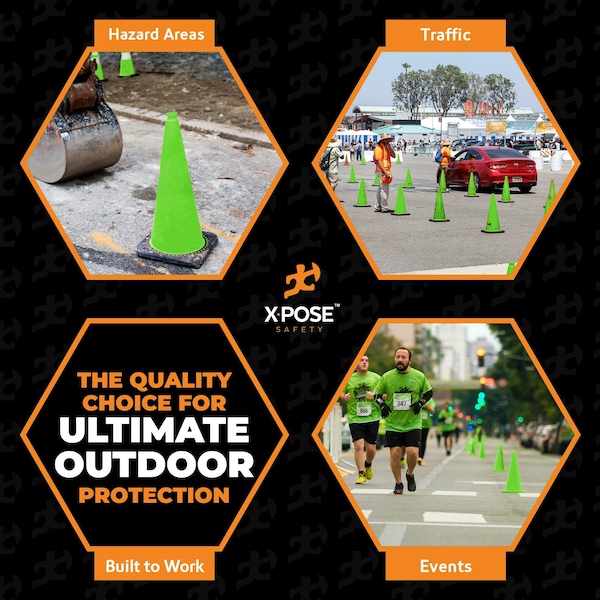 Xpose Safety Traffic Safety Cone, PVC, 18 in Height, 11 in Length, Lime Green - LTC18-FP928-X