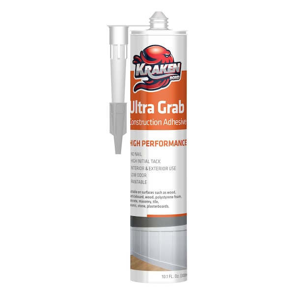 Krakenbond Krakenbond Ultra Grab Construction Adhesive - Seal Concrete, Tile, Glass, Granite, Wood, Instant Grab, 10.1 oz - KR310ACS