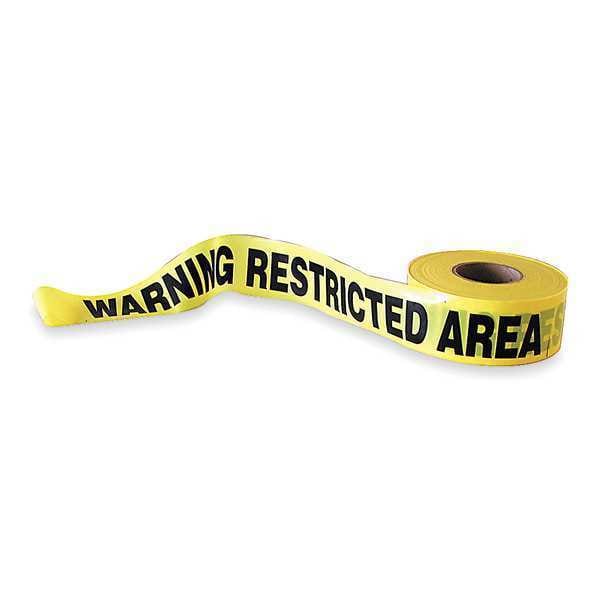 Zoro Select Barricade Tape, Warning Restricted Area, 3 in Wide x 1000 ft Long, Polyethylene, 1.6 mil Thickness - 1N912