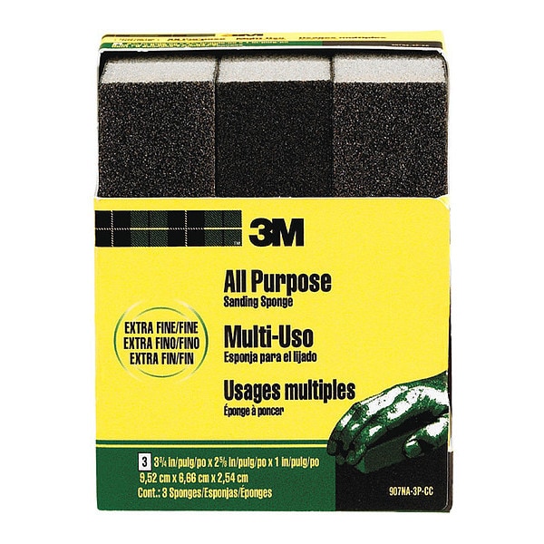 3M Sanding Sponge, 3 3/4"x2 5/8"x1", PK6 - 907NA-3P-CC