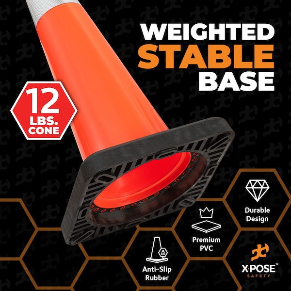Xpose Safety Traffic Safety Cone, PVC, 36 in Height, 15 in Length, Orange - OTC36SL-64-12L-FP252-X