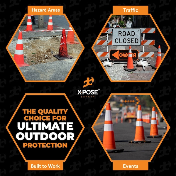Xpose Safety Traffic Safety Cone, PVC, 36 in Height, 15 in Length, Orange - OTC36SL-64-12L-FP252-X