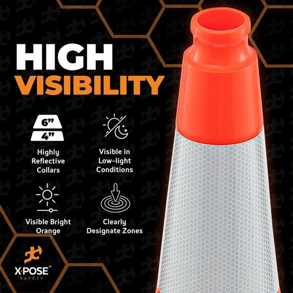 Xpose Safety 28 In Orange Slim Line Traffic Cones with 6 & 4 Collars, 4-PK - OTC28SL-64-10L-4-X-S