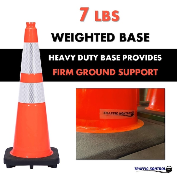 Traffic Kontrol Traffic Safety Cone, 36in Inch, 10 Lbs, 6in + 4in Reflective Collars, Orange, 1 PC - TKTC-36-10-OR-2C