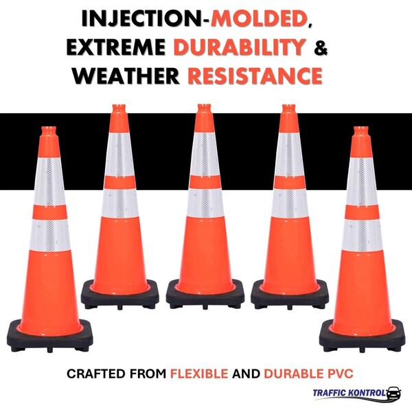 Traffic Kontrol Traffic Safety Cone, 36in Inch, 10 Lbs, 6in + 4in Reflective Collars, Orange, 1 PC - TKTC-36-10-OR-2C