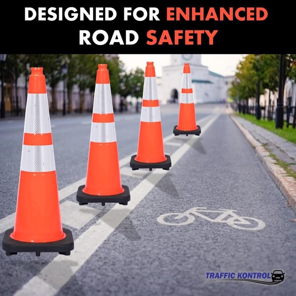 Traffic Kontrol Traffic Safety Cone, 36in Inch, 10 Lbs, 6in + 4in Reflective Collars, Orange, 1 PC - TKTC-36-10-OR-2C