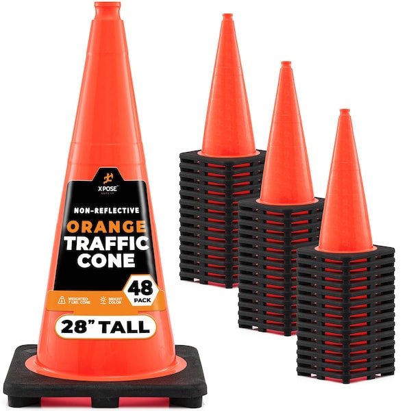 Xpose Safety Traffic Safety Cone, PVC, 28 in Height, 14 in Length, Orange - OTC28-48-X