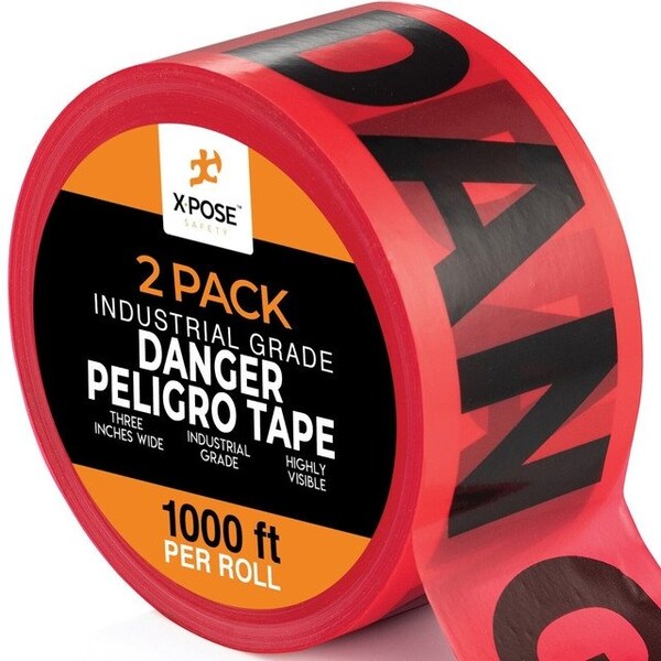 Xpose Safety 2pk Danger/Peligro Do Not Enter Tape Roll, 2 Rolls, 1000 Ft x 3 In Wide Each, Red Safety Tape, 2PK - PDPT-2-X-S