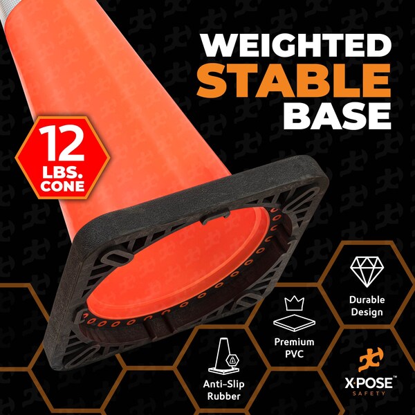 Xpose Safety Traffic Safety Cone, PVC, 36 in Height, 15 in Length, Orange - OTC36-64-12L-12-X