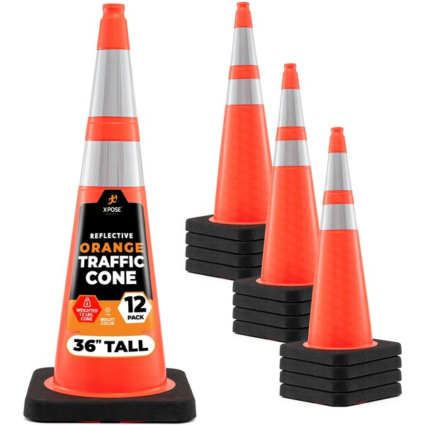 Xpose Safety Traffic Safety Cone, PVC, 36 in Height, 15 in Length, Orange - OTC36-64-12L-12-X