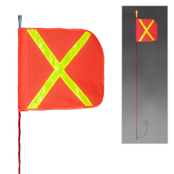 Safetywhips Warning Whip Alloy Whip with Flag, Red Whip, Orange Flag, Yellow Reflective X, Alloy, 84 Length - AW07D-RED-X