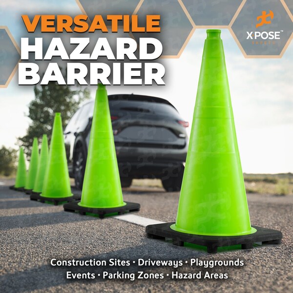Xpose Safety Traffic Safety Cone, PVC, 28 in Height, 14 in Length, Lime Green - LTC28-HP150-X