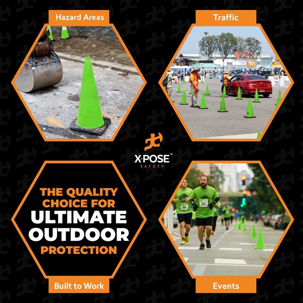 Xpose Safety Traffic Safety Cone, PVC, 28 in Height, 14 in Length, Lime Green - LTC28-HP150-X