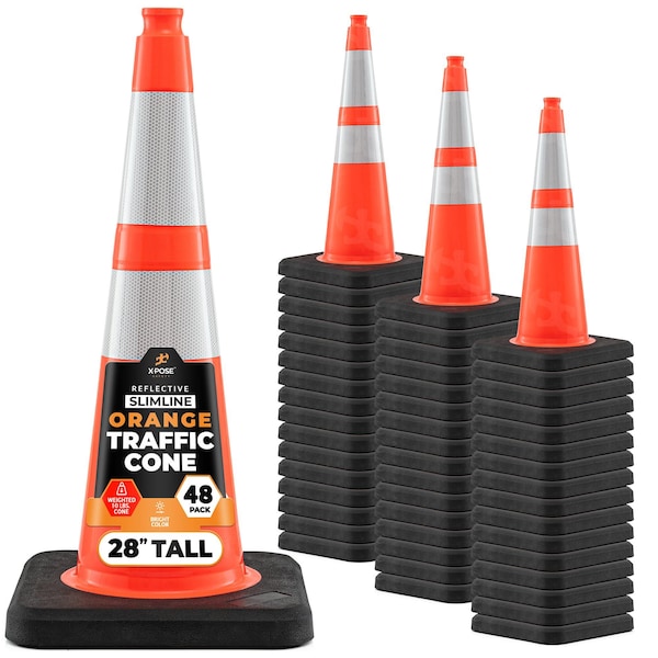 Xpose Safety Traffic Safety Cone, PVC, 28 in Height, 14 in Length, Orange - OTC28SL-64-10L-48-X