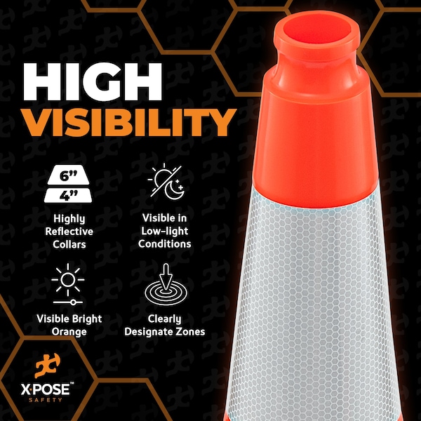 Xpose Safety Traffic Safety Cone, PVC, 28 in Height, 14 in Length, Orange - OTC28SL-64-10L-HP150-X