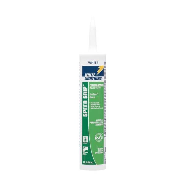 White Lightning Construction Adhesive, 9 oz, Cartridge, Whites, Acrylic Base, Speed Grip - W70100010