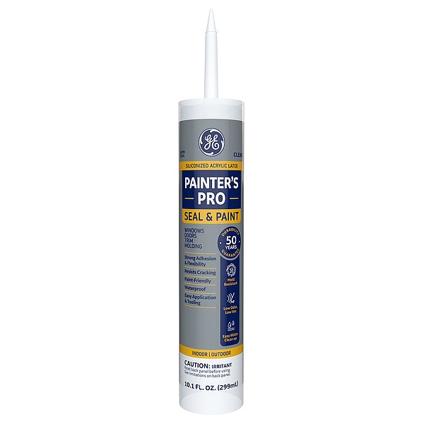 Ge Acrylic Latex Caulk, 10 oz, Cartridge, Clear, Acrylic Latex Base, MAX EXTRA - 2874546