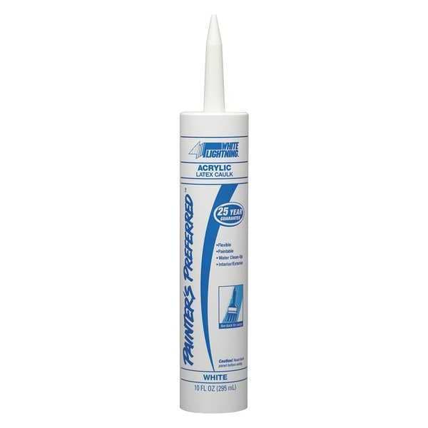 White Lightning Acrylic Latex Caulk, 10 oz, Cartridge, White, Acrylic Latex Base, Painter's Preferred - W13000010
