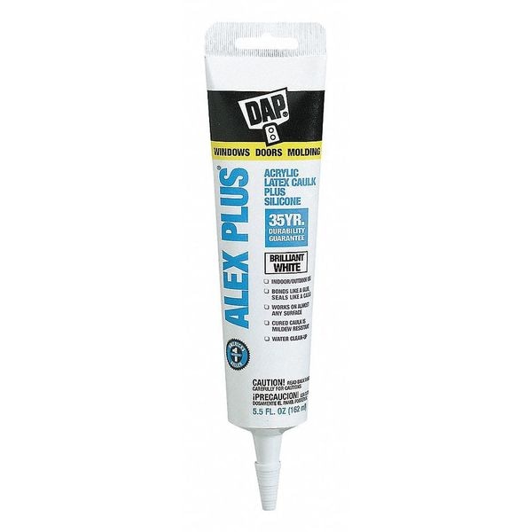 Dap Silicone Caulk, 6 oz, Tube, White, Silicone Base, ALEX PLUS - 18128