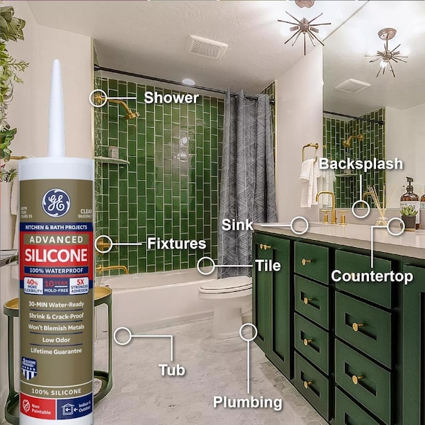 Silicone Ii GE Advanced Clear Silicone 2 Kitchen and Bath Caulk Sealant 10.1 oz - GE5040