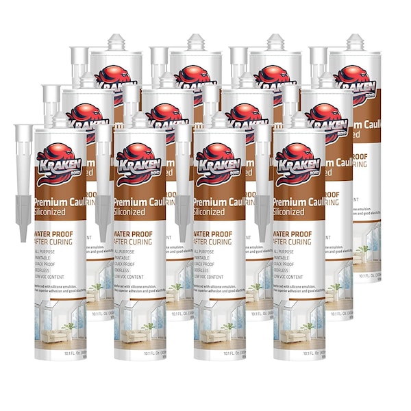 Krakenbond Krakenbond Premium Siliconized Caulk - All Purpose, Indoor & Outdoor, Paintable, 10.1 oz, White, 12PK - KR401WHACS-12