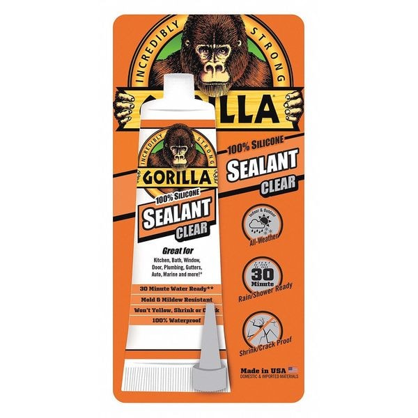 Gorilla Glue Silicone Sealant, 3 oz, Tube, Clear, Silicone Base - 108324