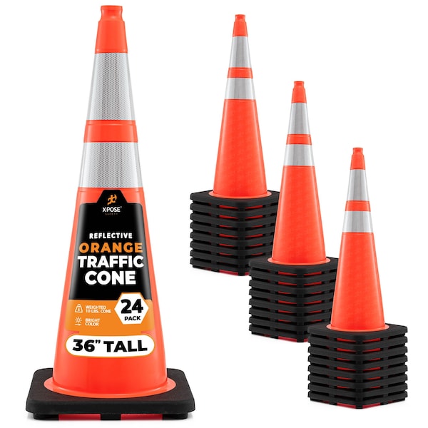 Xpose Safety Traffic Cone, PVC, 36" Height, Orange - OTC36-64-24-X
