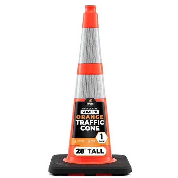 Xpose Safety 28 In Orange Slim Line Traffic Cones with 6 & 4 Collars, 1-PK - OTC28SL-64-1-X