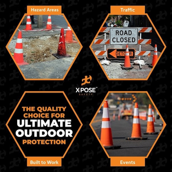 Xpose Safety 28 In Orange Slim Line Traffic Cones with 6 & 4 Collars, 1-PK - OTC28SL-64-1-X