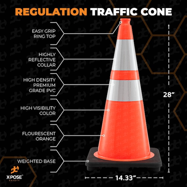 Xpose Safety Traffic Cone, PVC, 28" Height, Orange - OTC28-64-6-X