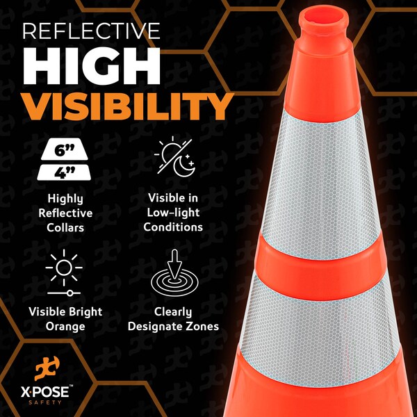 Xpose Safety Traffic Cone, PVC, 28" Height, Orange - OTC28-64-6-X