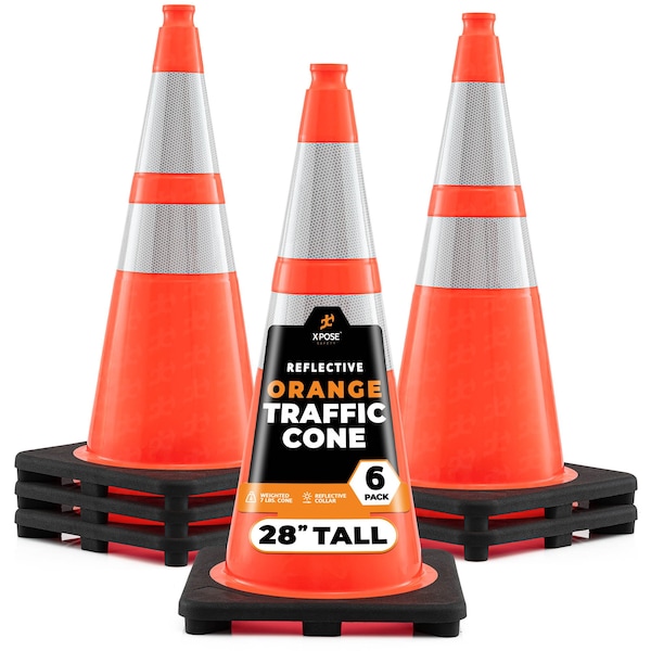 Xpose Safety Traffic Cone, PVC, 28" Height, Orange - OTC28-64-6-X