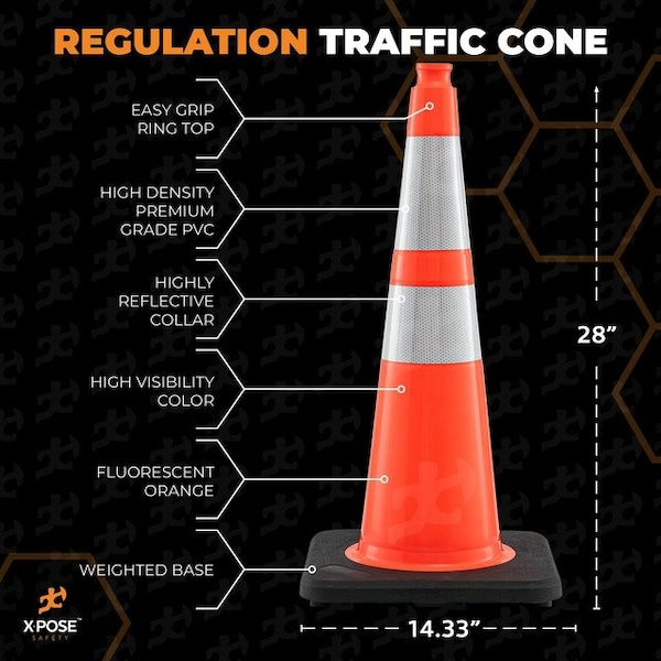 Xpose Safety 28 In Orange Slim Line Traffic Cones with 6 & 4 Collars, 24-PK - OTC28SL-64-24-X