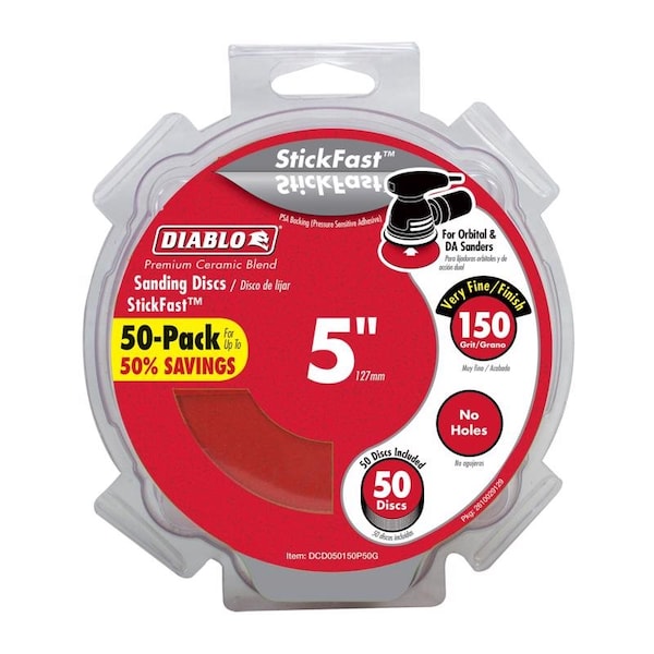 Diablo Diablo StickFast 5 in. Ceramic Blend Adhesive Sanding Disc 150 Grit Very Fine 50 pk - DCD050150P50G