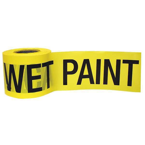Zoro Select Barricade Tape, Caution Wet Paint, Yellow, 3 in Wide x 300 ft Length, Polyethylene, 2 mil - 16101