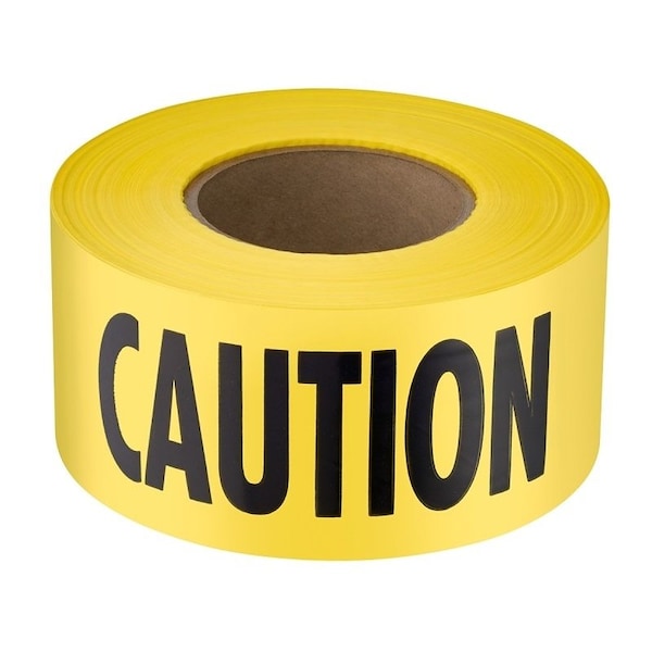 Empire Level Barricade Tape, 1000 ft L, 3 in W, Plastic Backing, Yellow - 71-1001