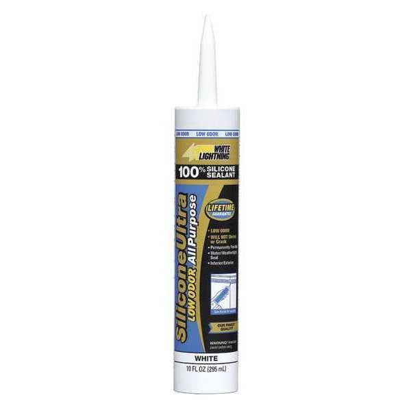White Lightning Silicone Sealant, 10 oz, Cartridge, Clear, Silicone Base, Silicone Ultra - W11111010