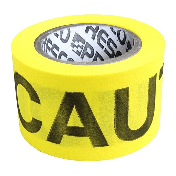 Zoro Select Barricade Tape, Caution, Yellow, 2 in Wide x 135 ft Length, Wood Fiber, 5 mil - SRP2135Y1159-200