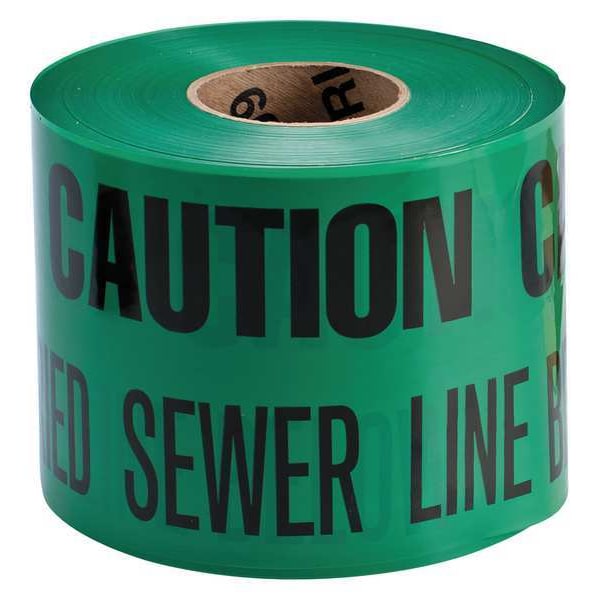 Zoro Select Underground Marking Tape, Caution Buried Sewer Line Below, Green, 6 in Wide x 1,000 ft Length - 91299