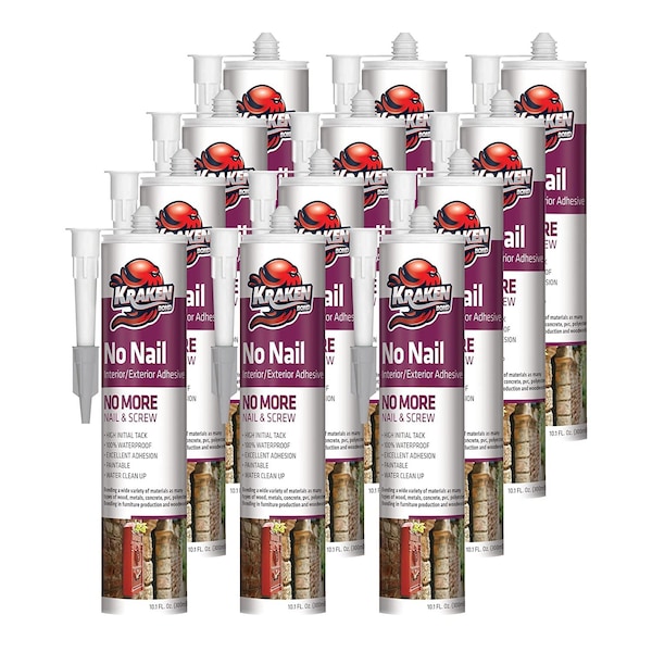 Krakenbond Krakenbond No Nail Construction Adhesive, Outdoor, Waterproof PU Sealant for Floor, Tile, Rubber 10.1 oz, Beige, 12PK - KR610PA-12