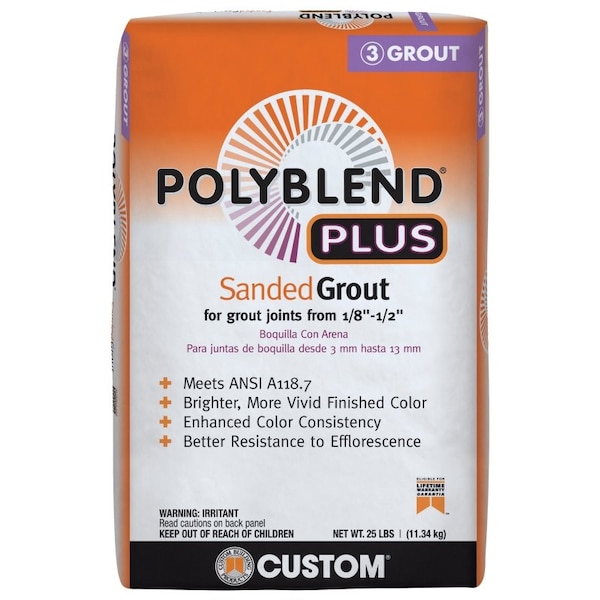 Custom Building Products Polyblend Plus Sanded Grout, Powder, Characteristic, Brown/Velvet, 25 lb Bag - PBPG64725
