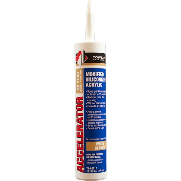 Tower Sealants Tower Sealants Accelerator White Modified Siliconized Acrylic Sealant 10.1 oz - TS-00017
