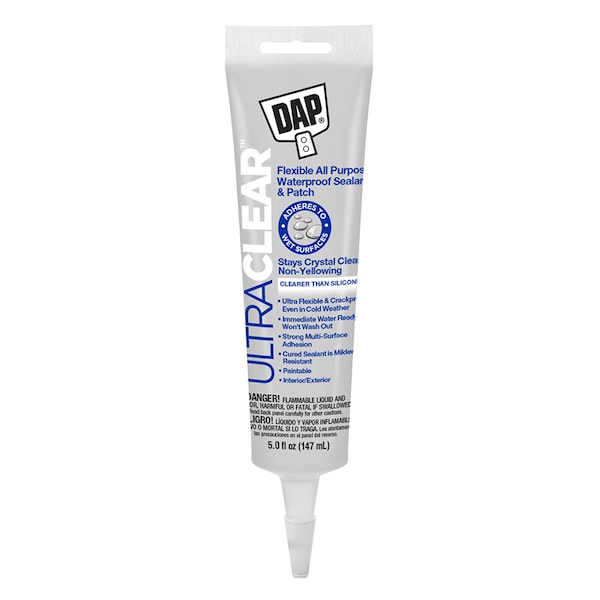 Dap Indoor & Outdoor Sealant, 5 Oz, Crystal Clear, Liquid Rubber Base - 18387