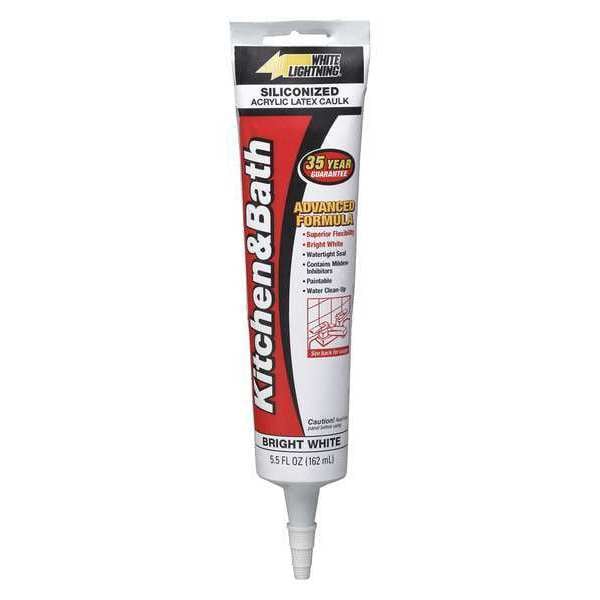 White Lightning Hybrid Caulk, 6 oz, Tube, White, Hybrid Base, Kitchen & Bath - W22000005